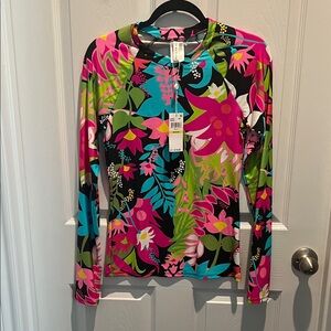 Trina Turk Multicolor Floral Long Sleeve Rash guard and matching bikini bottom